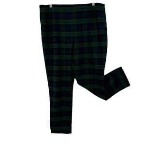 CHAPS Blue Green Tartan Plaid Ankle Pants Women 16 Stretch Side Zip Prep Holiday